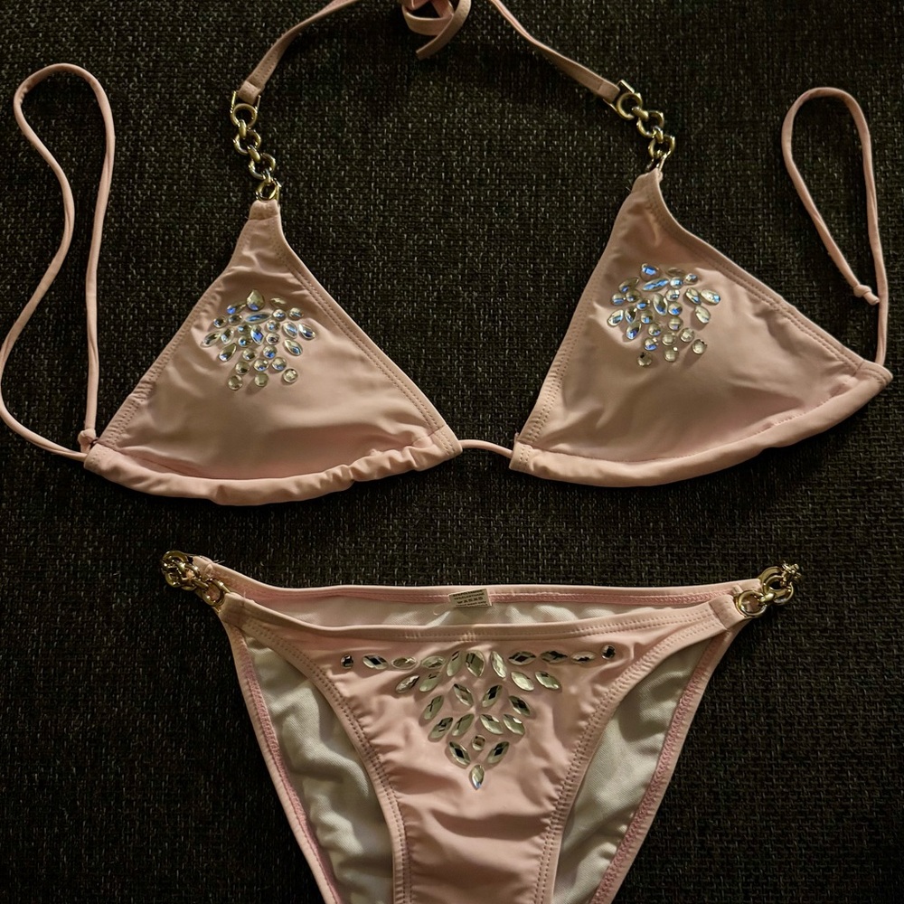 Pink Bikini with Rhinestone Accents